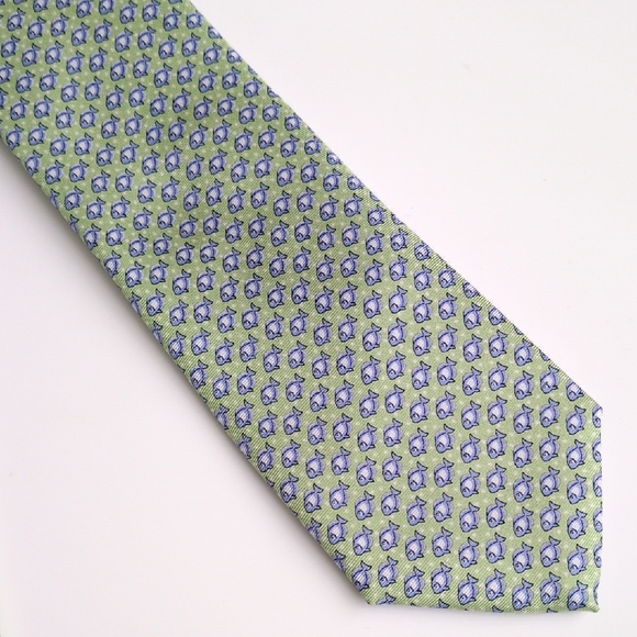 Tommy Hilfiger Fish Pattern 100%‎ Silk Neck Tie - Green & Blue - Picture 8 of 8